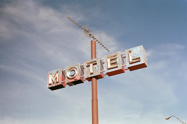 Hotel, Motel, podepsat, obloha
