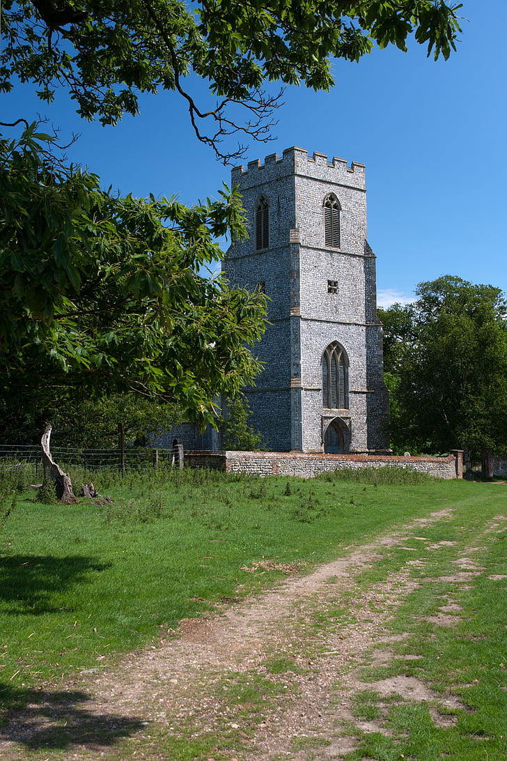 anglický country estate, súkromný kostol, knapped flint, kvádra bosáží, Felbrigg estate, Norfolk
