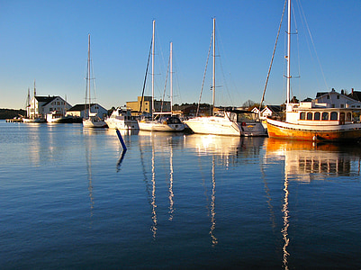 Morgensonne, Boote, Wasser, Küste, Spiegelung, Segelboote, Segel-Masten