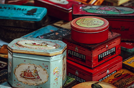 colorful, tin, can, storage, case, red, outdoors
