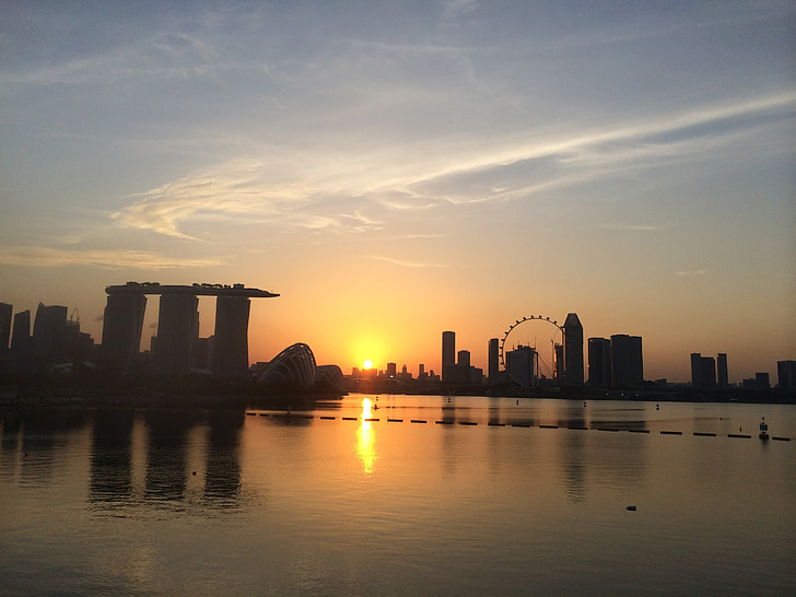 Singapore, Skyline, Marina bay Sandsin, ku de ta, Singapore Flyer-maailmanpyörä, arkkitehtuuri, Marina