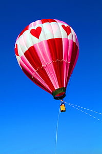 balón, teplovzdušný balón, vzduchu, modrá obloha, srdce