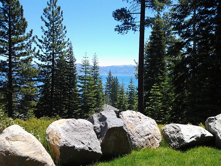 pohled, Lake tahoe, města Tahoe, Příroda, krajina, kameny, Kalifornie