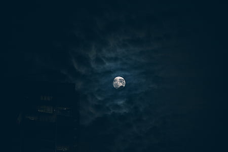 ay, gece, gökyüzü, karanlık, bulutlar, akşam