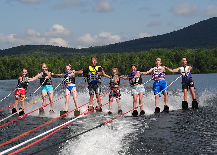 семейство, спорт, водни ски, лято