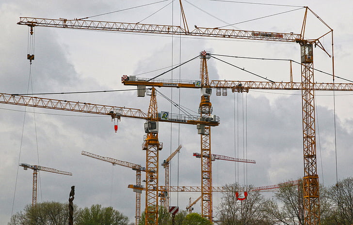 grues, grues de construction, site, chantier de construction, Berlin, Liebherr, Crane