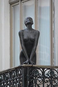 posąg, Mosiądz, Kobieta, Nago, piersi, balkonem, sztuka