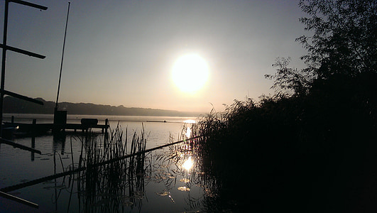 rano, Jezioro, Słońce, wody, krajobraz, odbicie, Latem