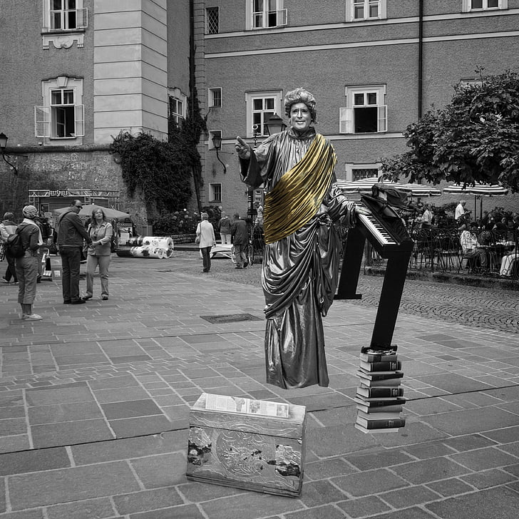 ulične fotografije, Salzburg, ljudski, magija, osoba, skulptura, Austrija