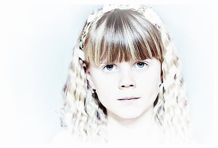 enfant, jeune fille, blond, visage, cheveux longs, leurre, Portrait