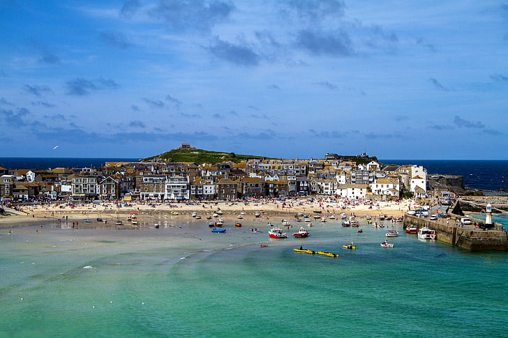 st ives, cornwall, england, south gland, port, promenade by the sea, ebb