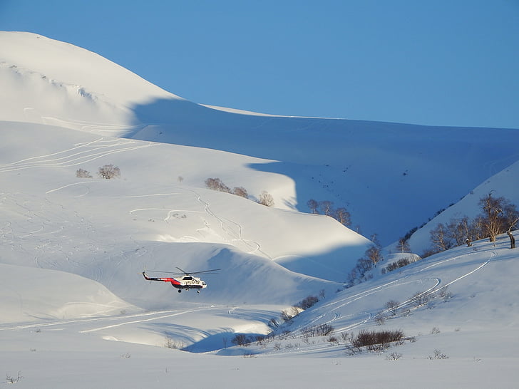 helikopter, leszállás, hegyek, Vortex, téli, hó, sípályák