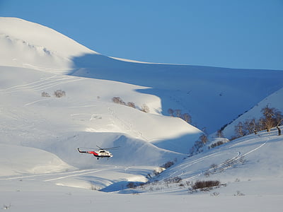 helikopter, landing, bjerge, vortex, vinter, sne, skråninger