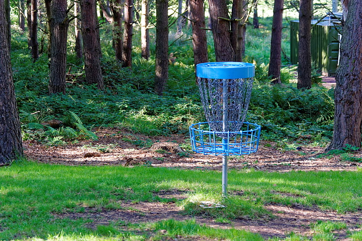 disc golf, frisbee game, frisbee, forest, netting, target, outdoors