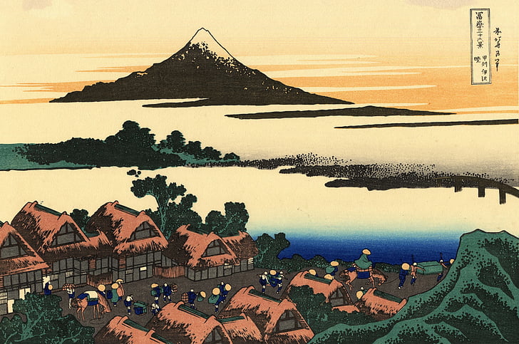Mount fuji, Japan, solnedgång, soluppgång, sjön, vulkan, byn
