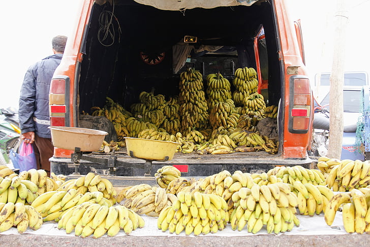 bananes, marché, étal de marché, acheter, fruits, en bonne santé, vitamines