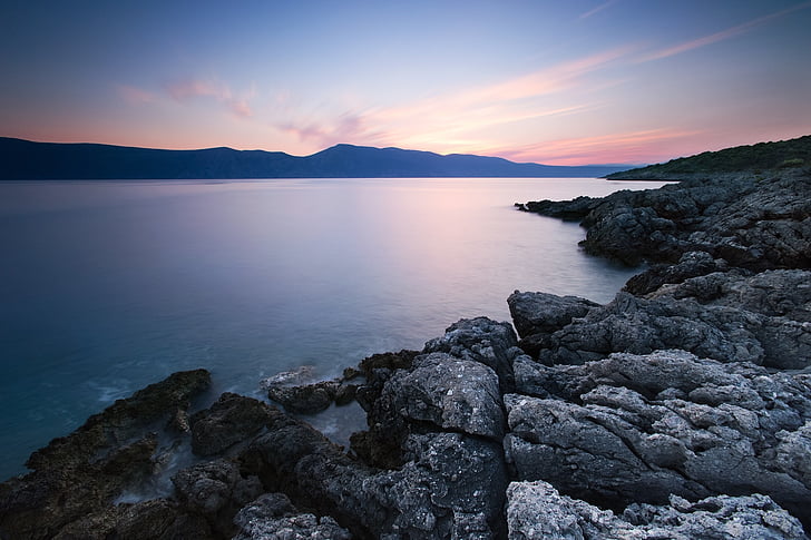 coast, shore, rocks, water, sea, ocean, evening