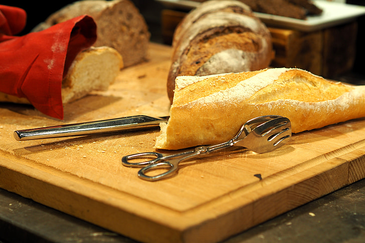 bread, cut, that cut, chopping board, self service, foodstuff, buffet