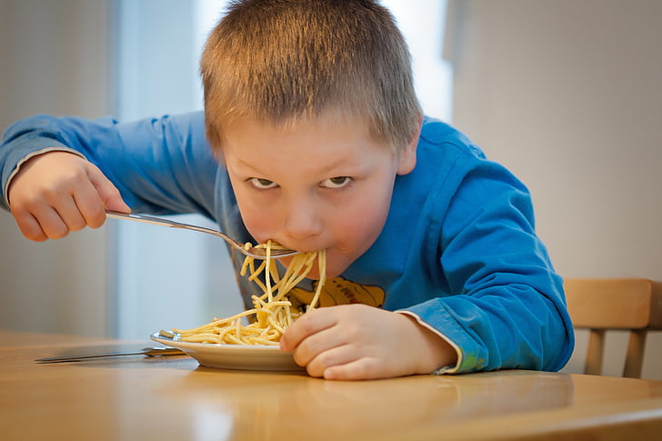 jesti, rezanci, otroci, testenine, Špageti, italijanščina, hrane