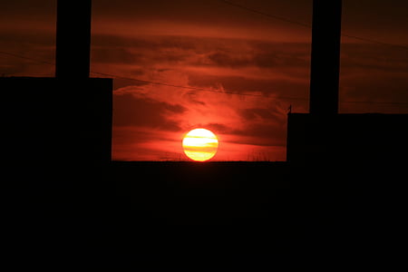 sunset, sun, red, sky, fire, in the evening, cloud