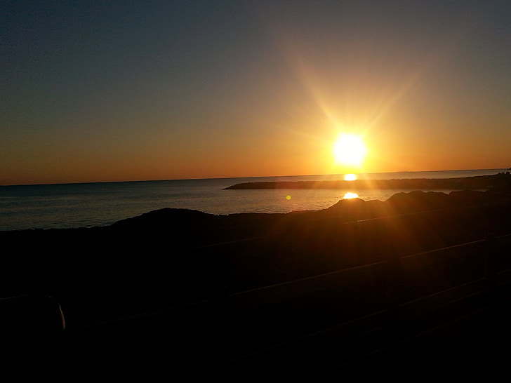 Sunset, havet, aftenhimmel, kyst, humør, solen, natur