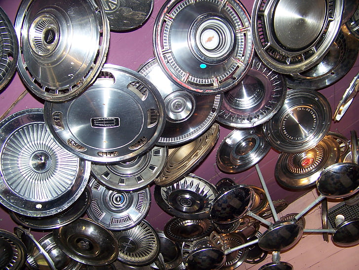 hub caps, hubcaps, ceiling, ceiling decor, decorating, cargill