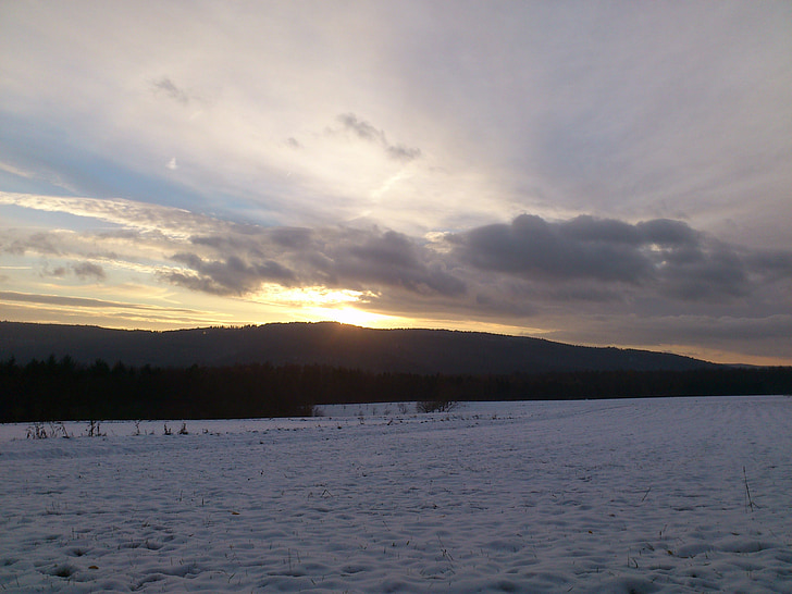 Westerwald, hoarfrost, moden, vinteren morgen, Vinter, skyen, vintersolen