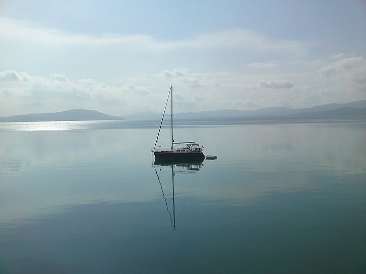 veleiro, Baía de Granado, Lesvos, Grécia, embarcação náutica, natureza, Lago
