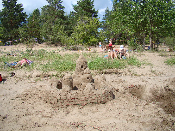 castle, from sand, river bank, summer, sun