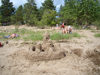 Castle, fra sand, floden bank, sommer, solen