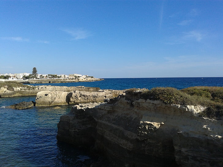 svátky, srpen, Puglia, voda, kameny, útesy, kameny