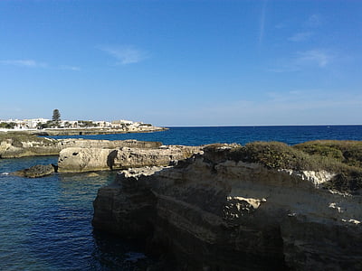 vakantie, augustus, Puglia, water, stenen, kliffen, rotsen