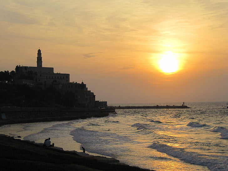 Tel aviv, havet, solnedgång, stranden