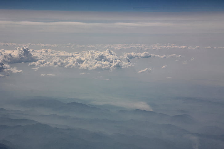 nuvens, montanhas, céu, Branco, Visão geral, natureza, avião