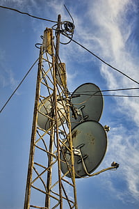 antena, disco, antiguo, oxidado, satélite, plato, tecnología