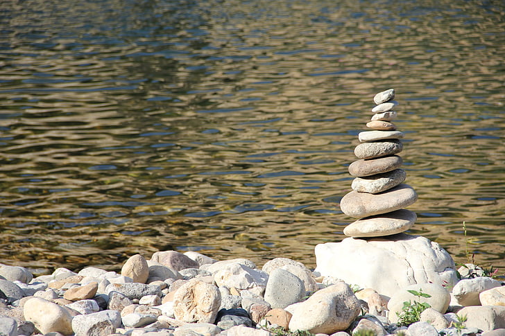 pedra, pila, còdols, pila, equilibri, munt, forma