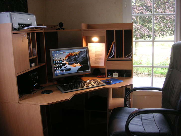 พื้นที่ทำงาน, ทำงานที่บ้าน, สำนักงาน, พื้นที่, ทำงาน, โต๊ะเขียนหนังสือ, คอมพิวเตอร์