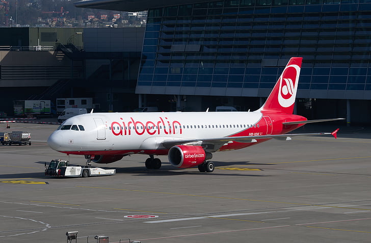 flygplan, Air berlin, Airbus a320, Jet, passagerarflygplan, flygplats, Zurich