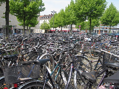 cyklar, parkering, Fray, kaos, förvirrad, stress, labyrinten