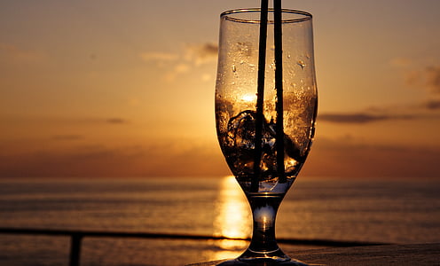 bere, tramonto, mare, stato d'animo, bevande, bar
