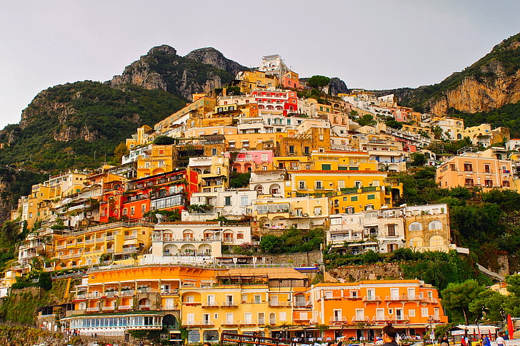 Positano, Italien, staden, färger, färgglada, turism, semester