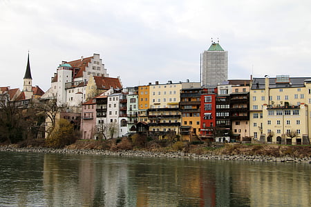 Wasserburg am inn, város, folyó, a középkorban, építészet, Bajorország, sorban házak