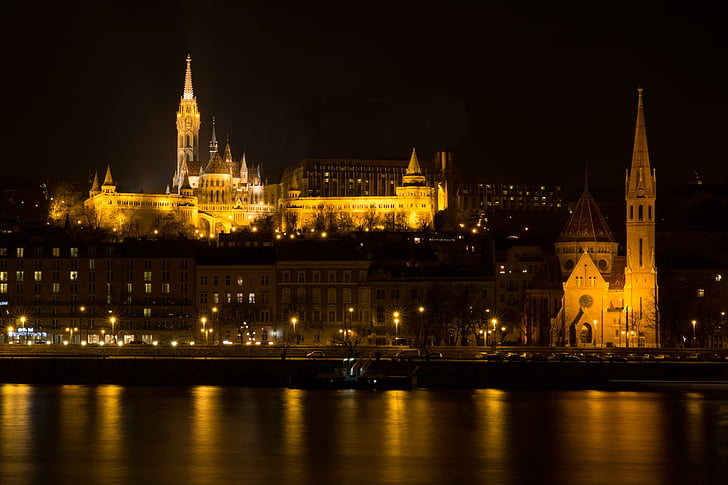 Budapest, lâu đài, hình ảnh đêm, Hungary, đèn chiếu sáng, xây dựng, chuyến đi thành phố