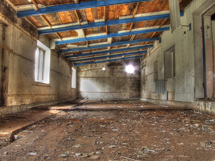 hdr, garage, old, abandoned, hall, workshop, factory