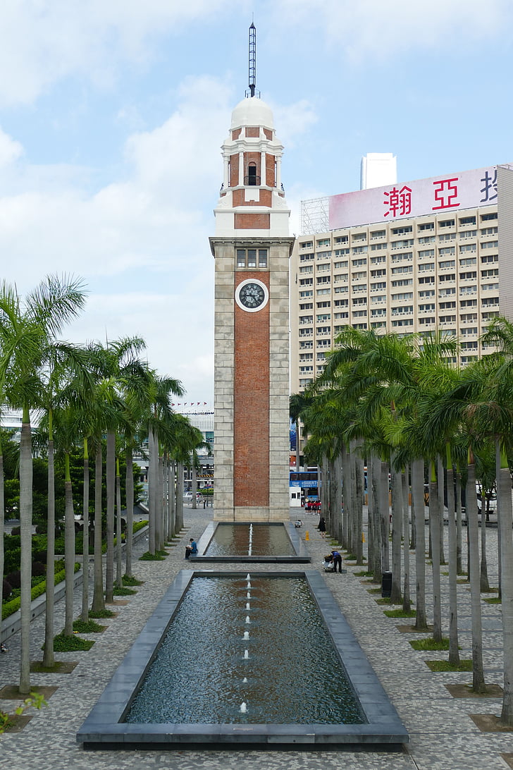 Hong kong, Chiny, Wieża, zegar, Wieża zegarowa, palmy, Avenue