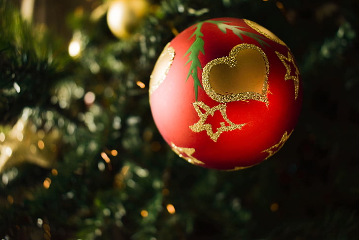 jõulud, südame, Armastus, punane, puu, palli, pooled