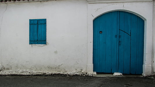 Cypern, Tyresö, gamla hus, arkitektur, exteriör, blå, vit