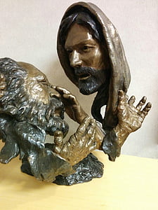 Статуя, лицо, религиозные, слепой человек, резьба по дереву, Латунь, скульптура