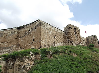 Schloss, Wand, auf, Architektur, Geschichte, Sehenswürdigkeit, fort