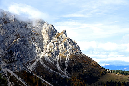 alpin, montagnes, Dolomites, Peitlerkofel, Rock, nuages, Loisirs